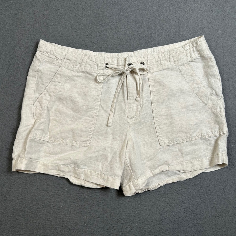 Gap Shorts Womens 4 Linen Blend Drawstring Waist Casual Summer Patch Pockets